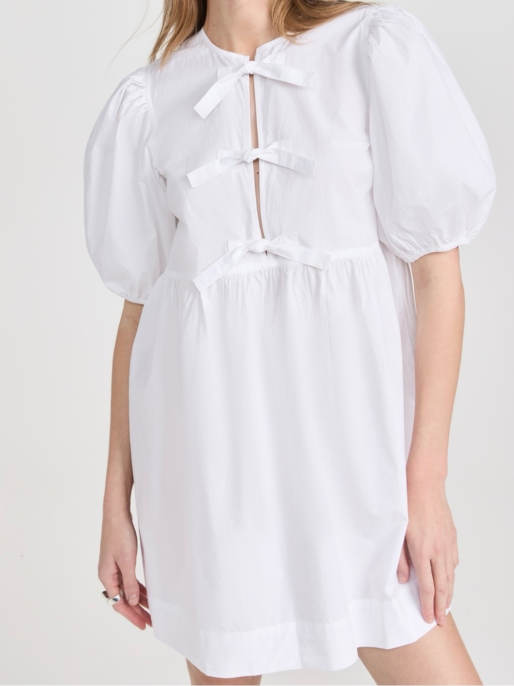 GANNI Poplin Tie String mini dress in White 34/ XS